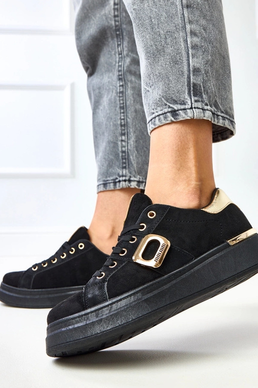 Czarne sneakersy na platformie ze... Czarne sneakersy na platformie ze...