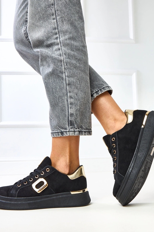 Czarne sneakersy na platformie ze... Czarne sneakersy na platformie ze...