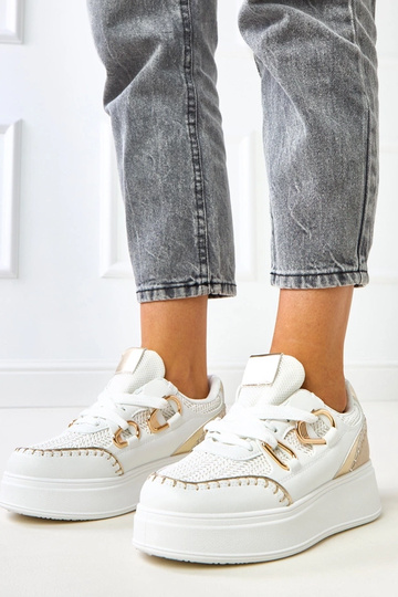 Białe sneakersy na platformie z plecioną wstawką Lina 2