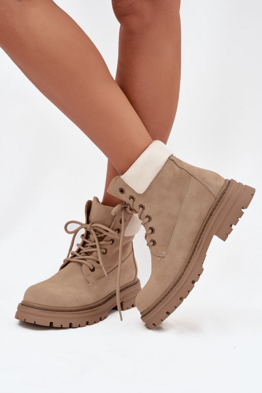 Women's Lace-up Boots Beige Norena