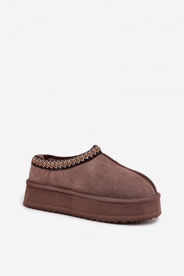 Low suede snow boots for women with embroidery on platform Vinceza 97960 Brown 2