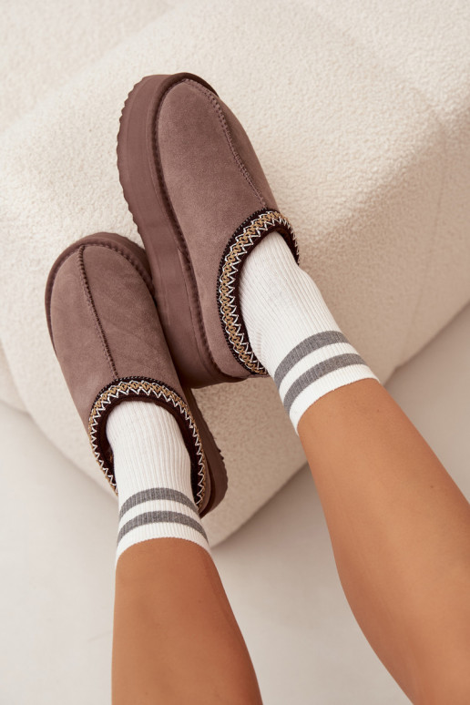 Niskie Zamszowe Śniegowce DamskiewithHaftem Na Platformie Vinceza 97960 Brązowe