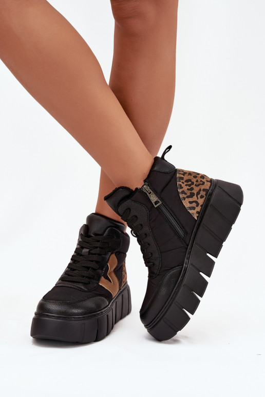 Skórzane Botki Damskie Na Platformie Ocieplane Vinceza 66838 Czarne