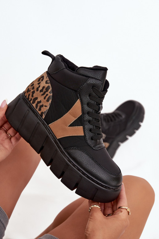 Skórzane Botki Damskie Na Platformie Ocieplane Vinceza 66838 Czarne