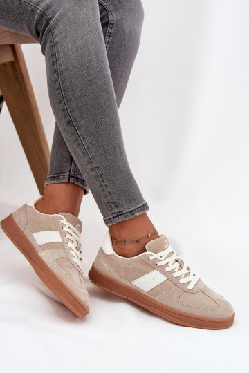 Zamszowe Sneakersy Damskie Vinceza 14029 Beżowe