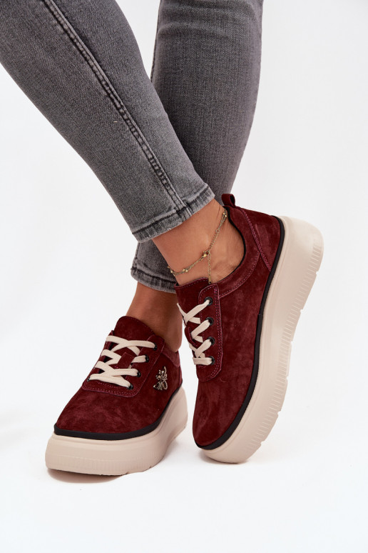 Suede Women's Platform Shoes with Bow Vinceza 41495 Burgundy Suede Women's Platform Shoes with Bow Vinceza 41495 Burgundy