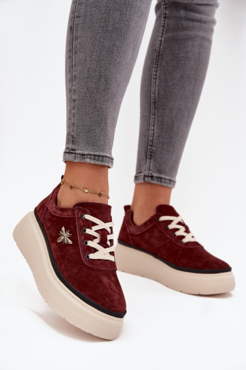 Suede Women's Platform Shoes with Bow Vinceza 41495 Burgundy 2