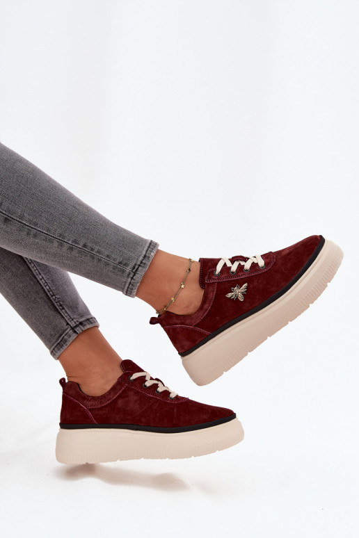 Suede Women's Platform Shoes with Bow Vinceza 41495 Burgundy Suede Women's Platform Shoes with Bow Vinceza 41495 Burgundy
