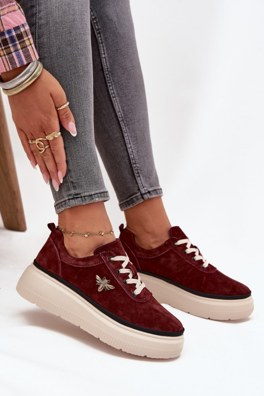 Suede Women's Platform Shoes with Bow Vinceza 41495 Burgundy Suede Women's Platform Shoes with Bow Vinceza 41495 Burgundy