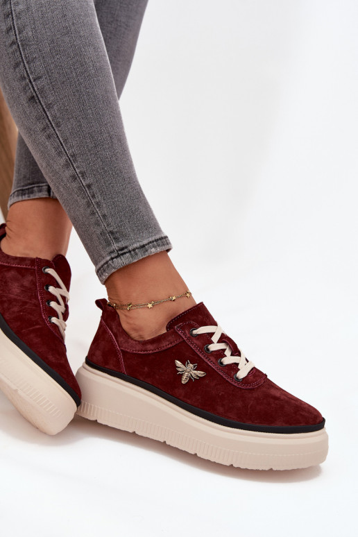 Suede Women's Platform Shoes with Bow Vinceza 41495 Burgundy Suede Women's Platform Shoes with Bow Vinceza 41495 Burgundy