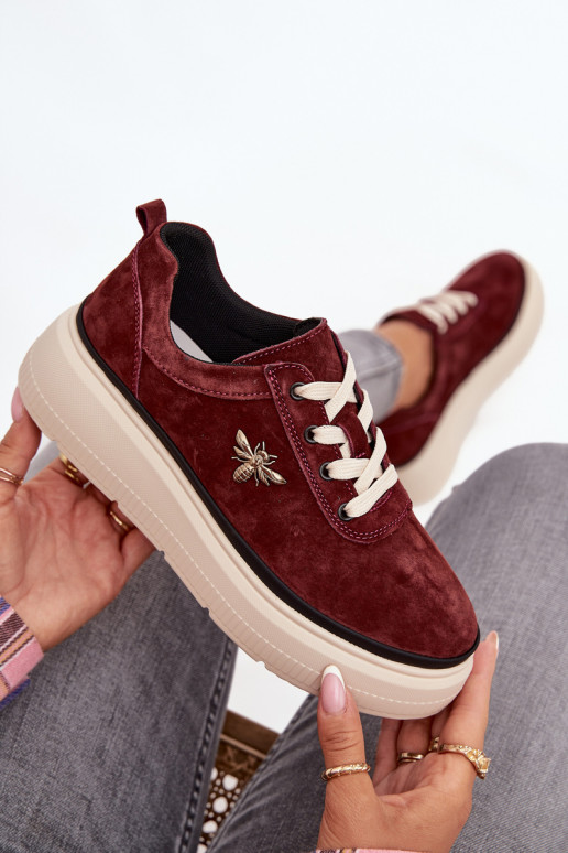 Suede Women's Platform Shoes with Bow Vinceza 41495 Burgundy Suede Women's Platform Shoes with Bow Vinceza 41495 Burgundy