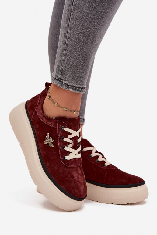 Suede Women's Platform Shoes with Bow Vinceza 41495 Burgundy Suede Women's Platform Shoes with Bow Vinceza 41495 Burgundy