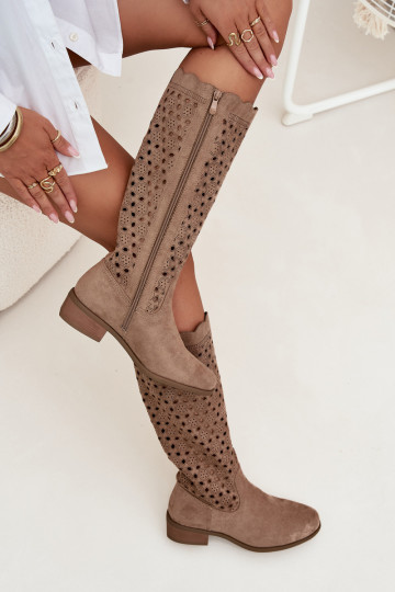 Women's Low Heel Boots with Openwork Pattern Beige Marcelline