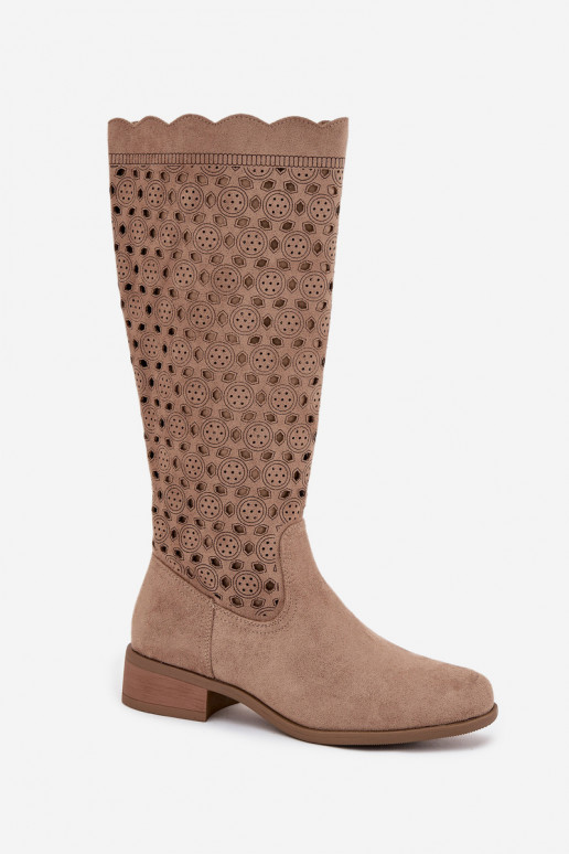 Women's Low Heel Boots with Openwork Pattern Beige Marcelline