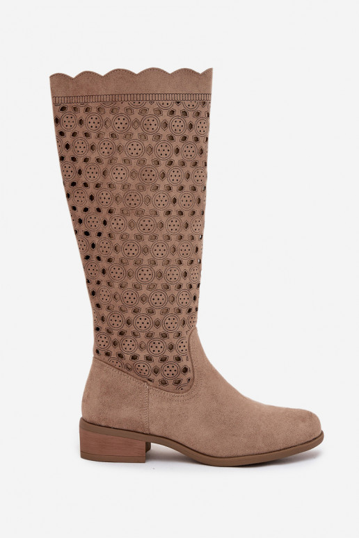 Women's Low Heel Boots with Openwork Pattern Beige Marcelline