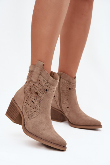 Women's Cowboy Boots with Openwork Pattern Beige Nolvina 2