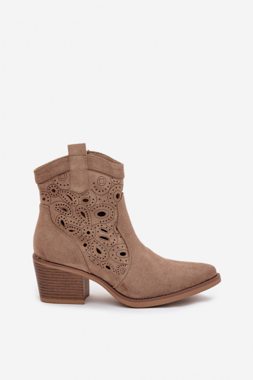 Women's Cowboy Boots with Openwork Pattern Beige Nolvina