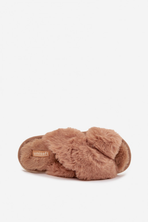 Furry Women's Slippers With Intertwined Straps Camel Quenelle Furry Women's Slippers With Intertwined Straps Camel Quenelle