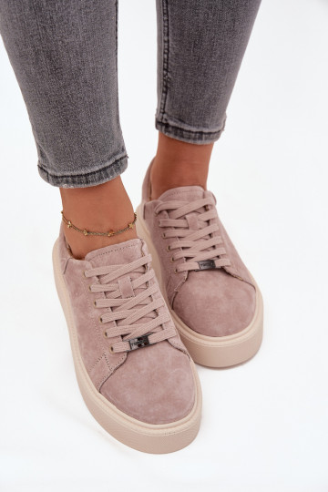 Suede Women's Sneakers on Platform Vinceza 79578 Beige