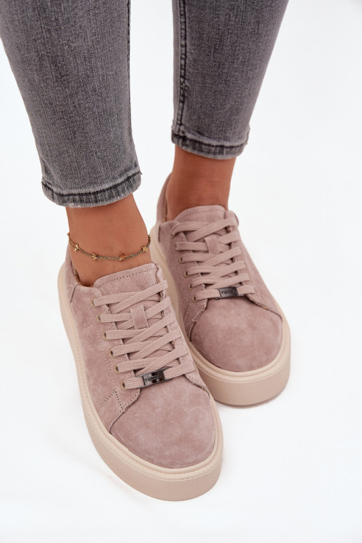 Suede Women's Sneakers on Platform Vinceza 79578 Beige