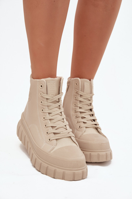 Ocieplane Trampki Damskie Na PlatformiewithEko Skóry Big Star SS274535 Beżowe