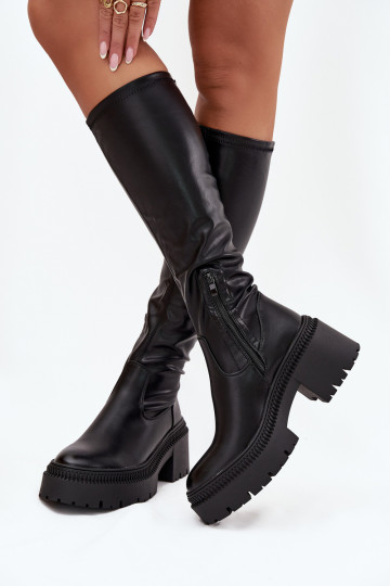 Women's Boots with Thick Heel and Platform Slip-On Black Florinne