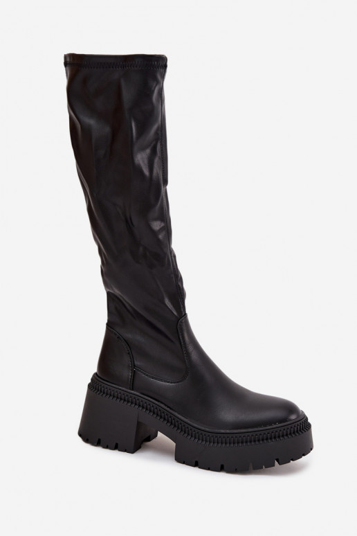 Women's Boots with Thick Heel and Platform Slip-On Black Florinne