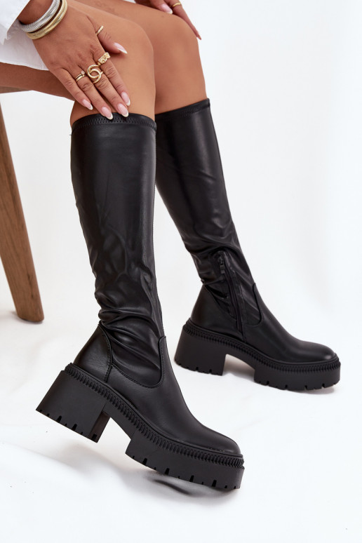 Women's Boots with Thick Heel and Platform Slip-On Black Florinne