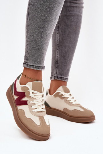 Sneakersy Damskie Niskie Eko Skórzane Beżowe Givelle 2