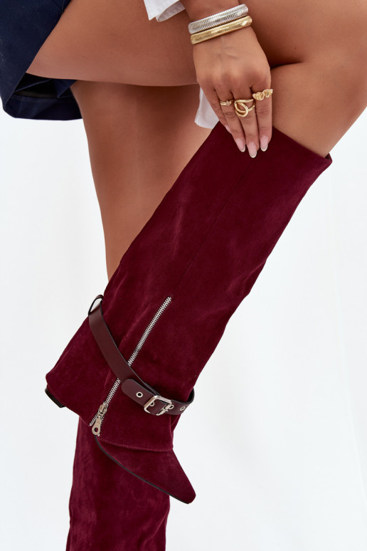 Women's Slip-On Boots with Block Heel and Decorative Strap Bordeaux Jolivine
