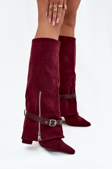 Women's Slip-On Boots with Block Heel and Decorative Strap Bordeaux Jolivine 2