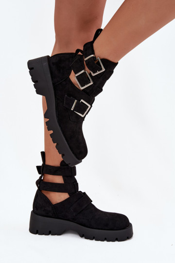 Women's ankle boots with straps and silver clips Black Helisse