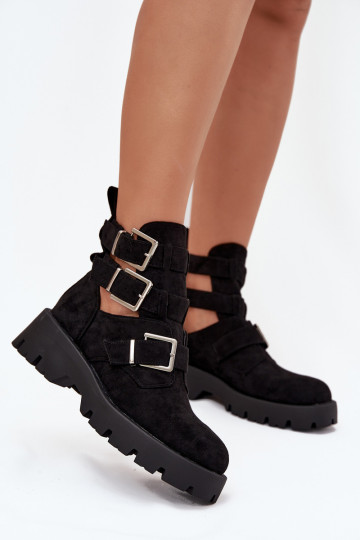 Women's ankle boots with straps and silver clips Black Helisse 2