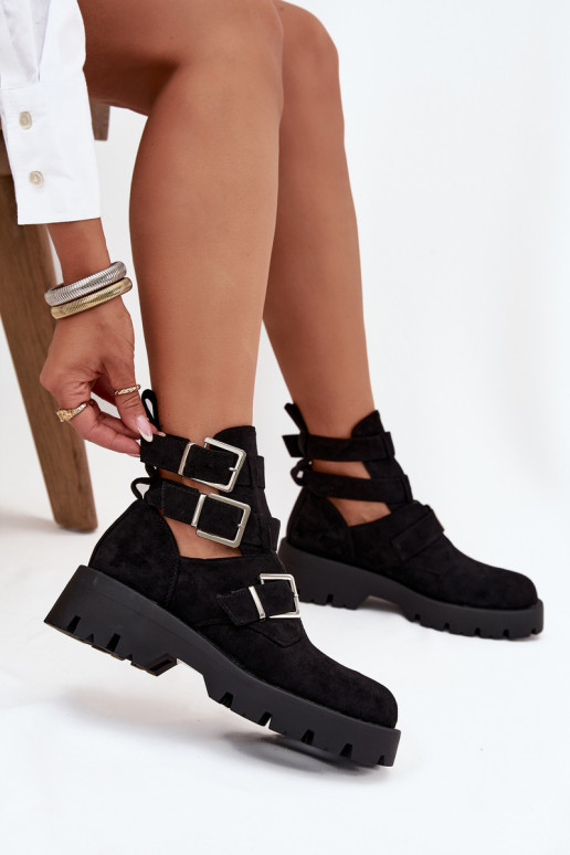 Women's ankle boots with straps and silver clips Black Helisse
