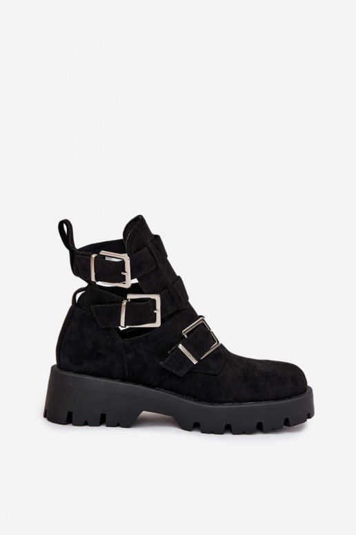 Botki DamskiewithPaskami I Srebrnymi Klamrami Czarne Helisse