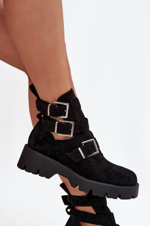 Women's ankle boots with straps and silver clips Black Helisse