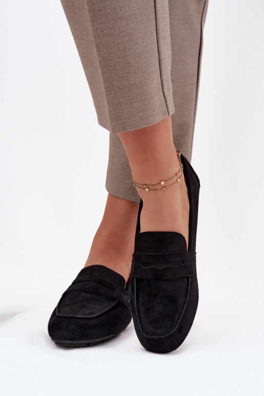 Loafersy Mokasyny Damskie Płaskie Czarne Roseline