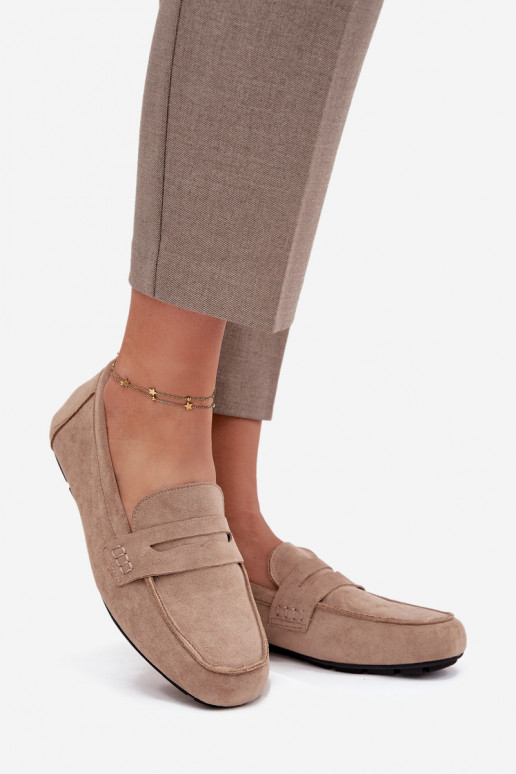 Loafersy Mokasyny Damskie Płaskie Beżowe Roseline