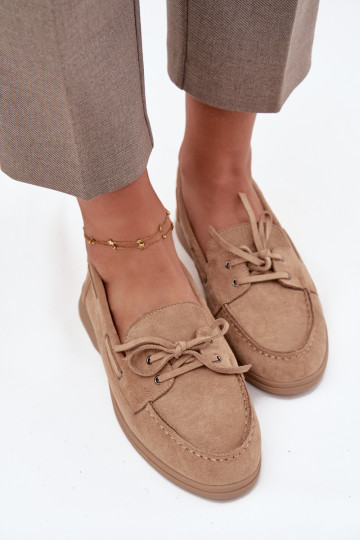 Women's Loafers Flat Moccasins With Tie Beige Zalina