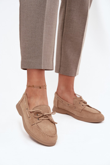 Women's Loafers Flat Moccasins With Tie Beige Zalina 2