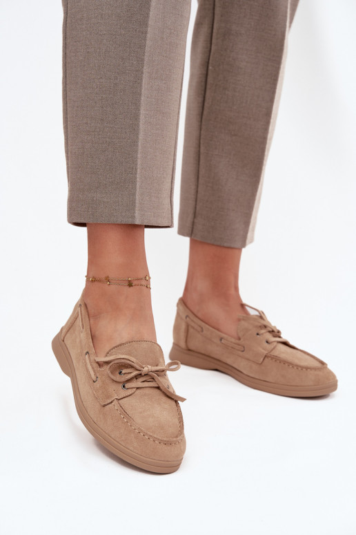 Women's Loafers Flat Moccasins With Tie Beige Zalina