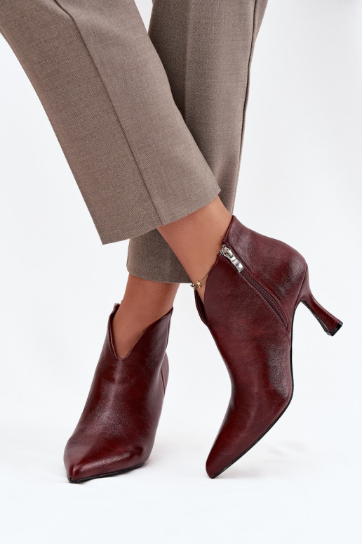 Patent Leather Low Women's Ankle Boots On Heel Bordeaux Jolivra
