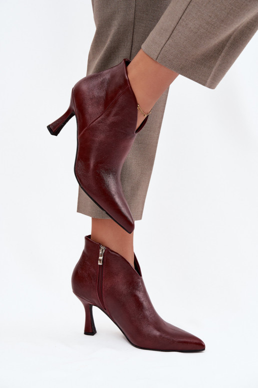 Patent Leather Low Women's Ankle Boots On Heel Bordeaux Jolivra