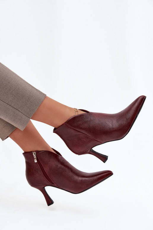 Patent Leather Low Women's Ankle Boots On Heel Bordeaux Jolivra