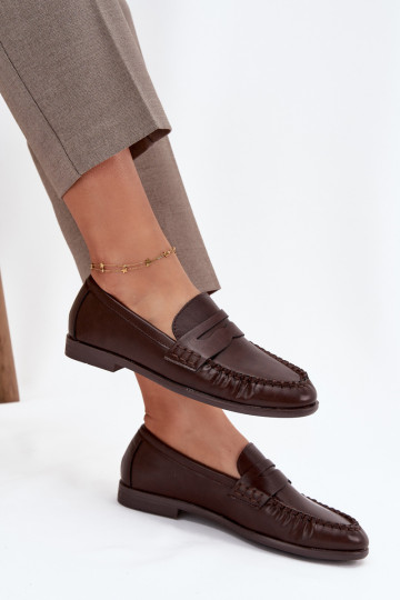 Półbuty Loafersy DamskiewithEko Skóry Brązowe Lilith