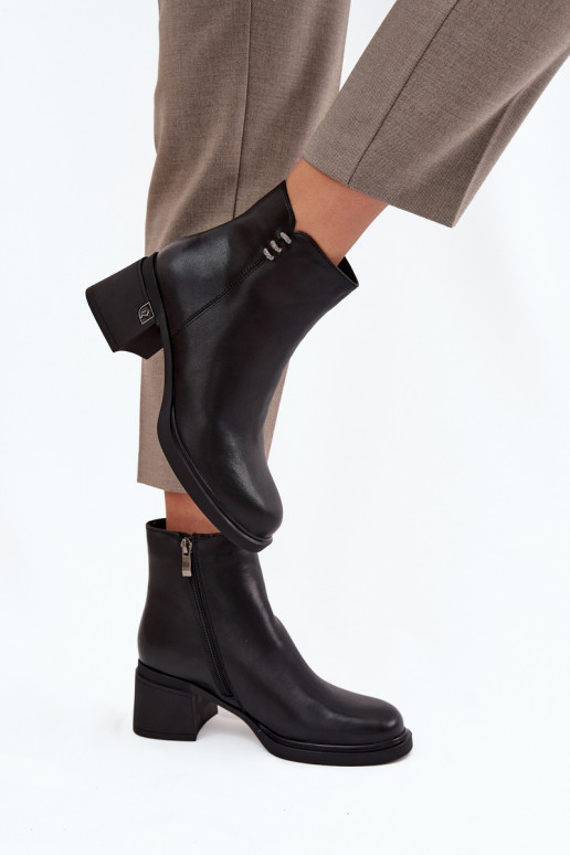 Leather Insulated Women's Ankle Boots on Block Vinceza 91159 Black Leather Insulated Women's Ankle Boots on Block Vinceza 91159 Black