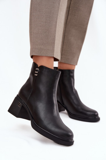 Leather Insulated Women's Ankle Boots on Block Vinceza 91159 Black 2