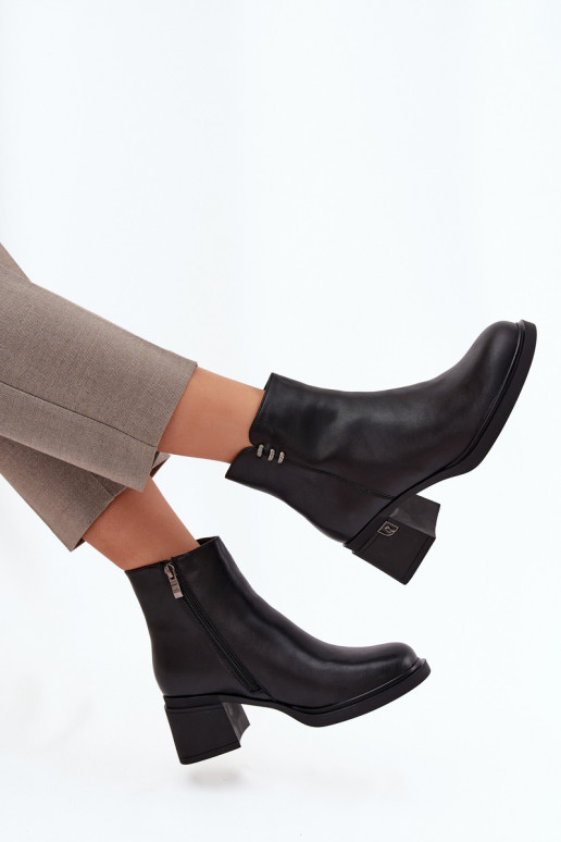 Leather Insulated Women's Ankle Boots on Block Vinceza 91159 Black Leather Insulated Women's Ankle Boots on Block Vinceza 91159 Black