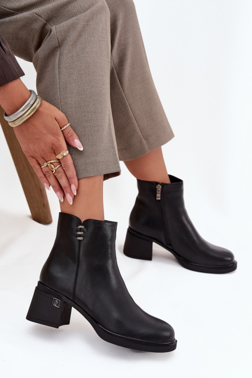 Leather Insulated Women's Ankle Boots on Block Vinceza 91159 Black Leather Insulated Women's Ankle Boots on Block Vinceza 91159 Black