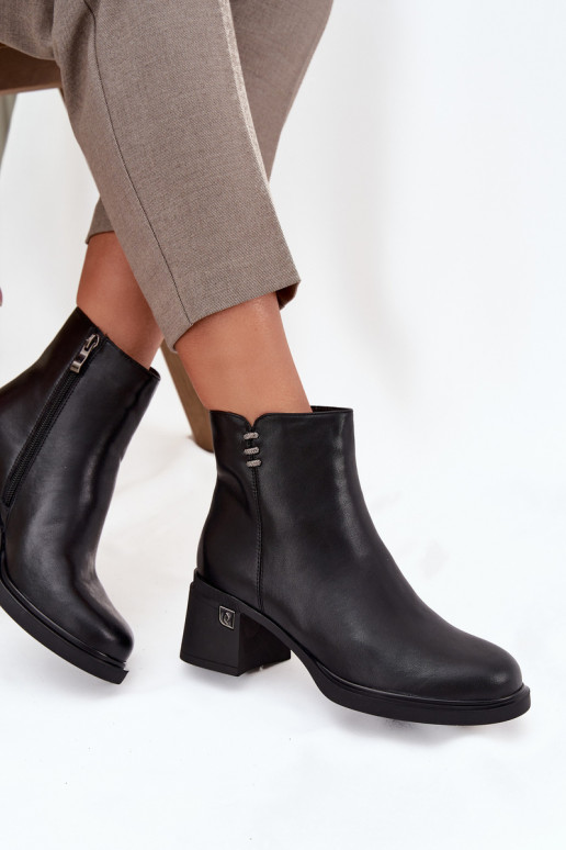 Leather Insulated Women's Ankle Boots on Block Vinceza 91159 Black Leather Insulated Women's Ankle Boots on Block Vinceza 91159 Black